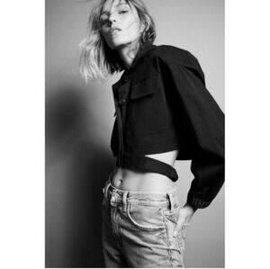 Zara | 100% cotton | black | cropped | poplin | utility | collar | top/jacket